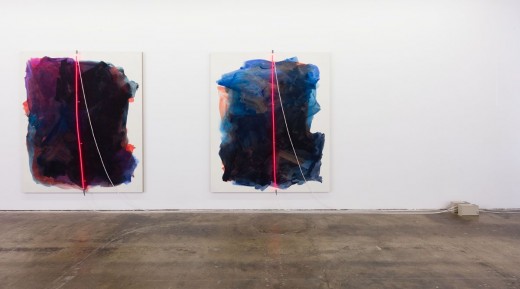 Mary Weatherford, Bakersfield Paintings, installation view, 2012. Photo by Michael Underwood, Courtesy of the artist and LA> 
